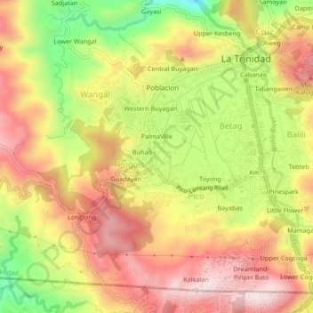 Mapa topográfico Puguis Proper, altitud, relieve
