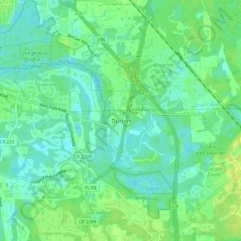 Mapa topográfico Durbin, altitud, relieve