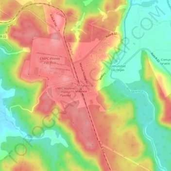 Mapa topográfico Mininco, altitud, relieve