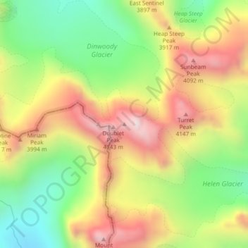 Mapa topográfico Mount Warren, altitud, relieve