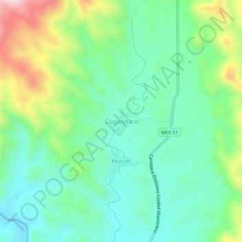 Mapa topográfico Copandaro, altitud, relieve