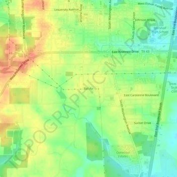 Mapa topográfico Bel Air, altitud, relieve