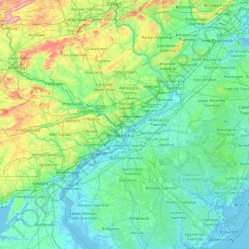 Mapa topográfico Philadelphia, altitud, relieve