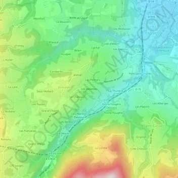 Mapa topográfico Les Molettes, altitud, relieve