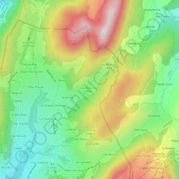 Mapa topográfico Les Arces d'en Bas, altitud, relieve