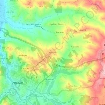 Mapa topográfico Boavista, altitud, relieve