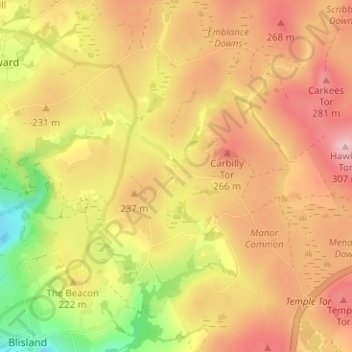 Mapa topográfico Bradford, altitud, relieve