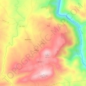 Mapa topográfico Azêvo, altitud, relieve