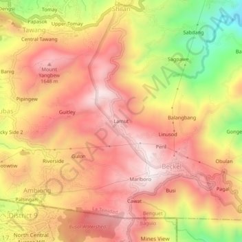 Mapa topográfico Lamut, altitud, relieve