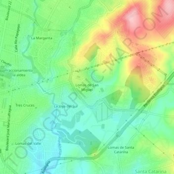 Mapa topográfico Lomas de San Miguel, altitud, relieve