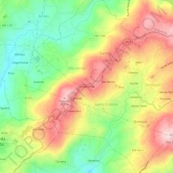 Mapa topográfico Lameirinhas, altitud, relieve