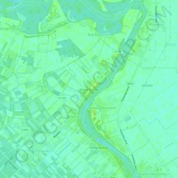 Mapa topográfico Gornje Bukevje, altitud, relieve