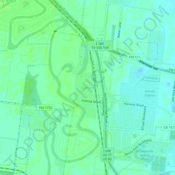 Mapa topográfico Olmito, altitud, relieve