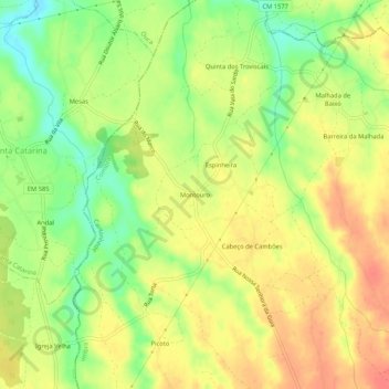 Mapa topográfico Montouro, altitud, relieve