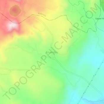 Mapa topográfico Kisanday, altitud, relieve