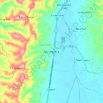 Mapa topográfico Montevista, altitud, relieve