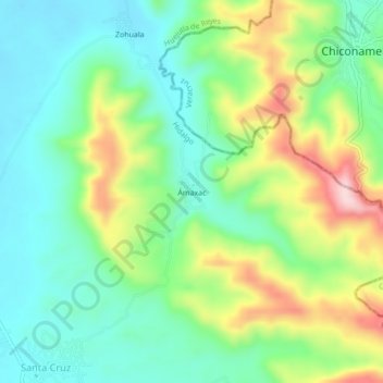Mapa topográfico Ámaxac, altitud, relieve