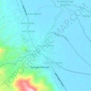 Mapa topográfico Sungai Penuh, altitud, relieve