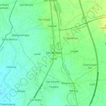 Mapa topográfico San Manuel, altitud, relieve