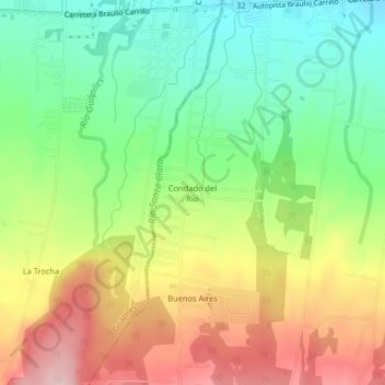 Mapa topográfico Condado del Río, altitud, relieve