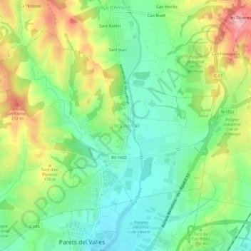 Mapa topográfico Lliçà de Vall, altitud, relieve