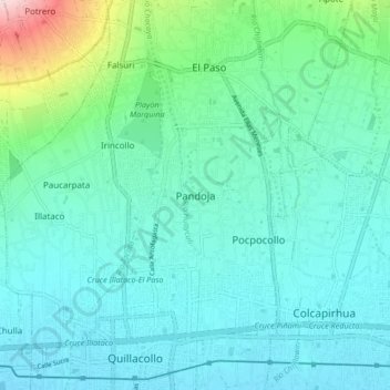 Mapa topográfico Pandoja, altitud, relieve