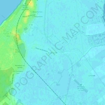 Mapa topográfico Jeune Soulac, altitud, relieve