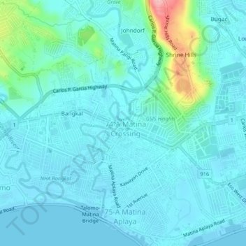 Mapa topográfico Matina Crossing, altitud, relieve
