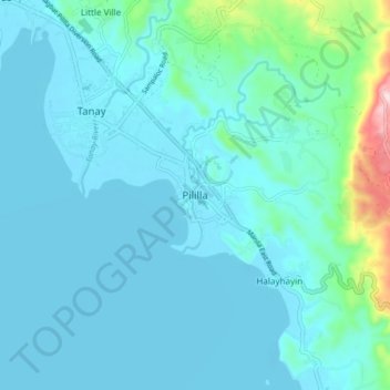 Mapa topográfico Pililla, altitud, relieve