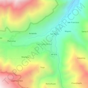 Mapa topográfico Tambobamba, altitud, relieve