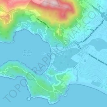 Mapa topográfico Puerto Marqués, altitud, relieve