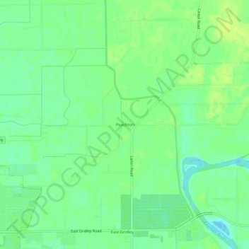 Mapa topográfico Peachton, altitud, relieve
