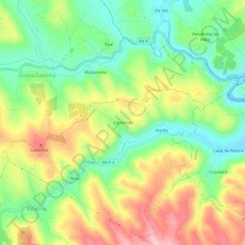 Mapa topográfico Carneiros, altitud, relieve