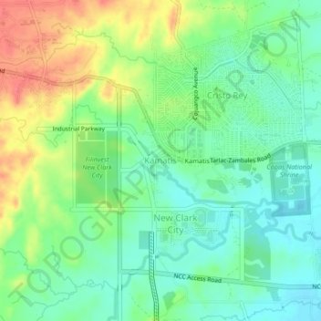 Mapa topográfico Kamatis, altitud, relieve