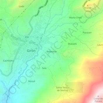 Mapa topográfico Bellavista, altitud, relieve