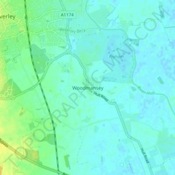 Mapa topográfico Woodmansey, altitud, relieve