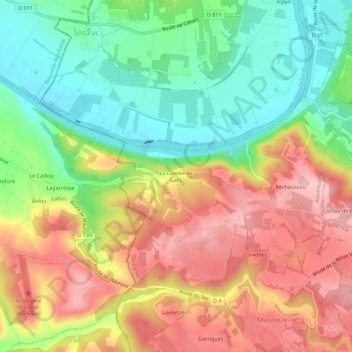 Mapa topográfico La Combe de Gaby, altitud, relieve