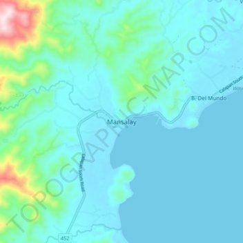 Mapa topográfico Mansalay, altitud, relieve