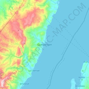 Mapa topográfico Guihulngan, altitud, relieve