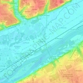 Mapa topográfico Les Fougerêts, altitud, relieve