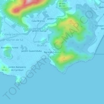 Mapa topográfico Recanto Sandra, altitud, relieve