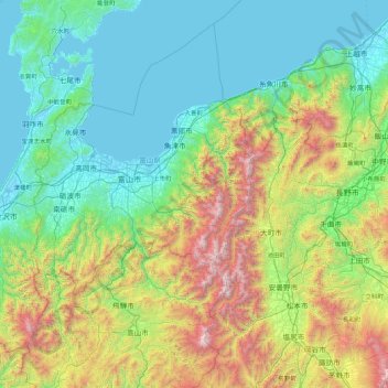 Mapa topográfico Nakaniikawa County, altitud, relieve