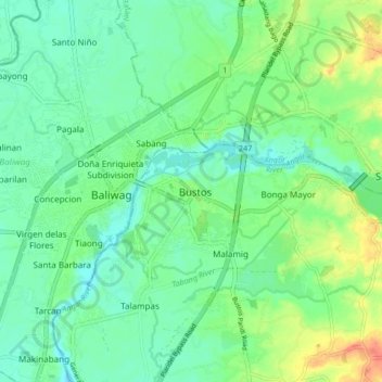 Mapa topográfico Bustos, altitud, relieve