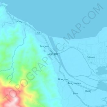 Mapa topográfico Labrador, altitud, relieve