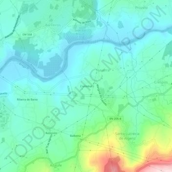 Mapa topográfico Cortinhal, altitud, relieve