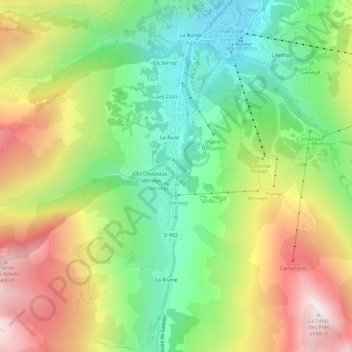 Mapa topográfico Les Verneys, altitud, relieve