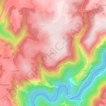 Mapa topográfico Rouens, altitud, relieve