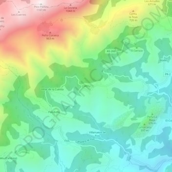 Mapa topográfico Cofiño, altitud, relieve
