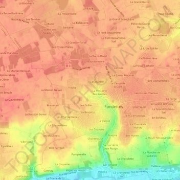 Mapa topográfico La Morandière, altitud, relieve