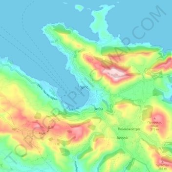 Mapa topográfico Σάμος, altitud, relieve